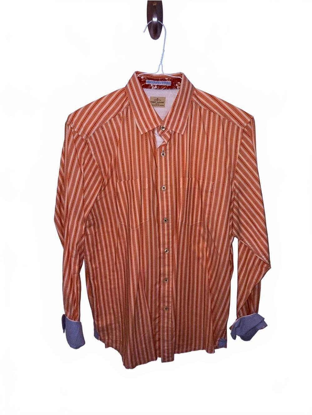 Tommy Bahama Men's SIZE MEDIUM Orange and White Striped Button-Down Shirt